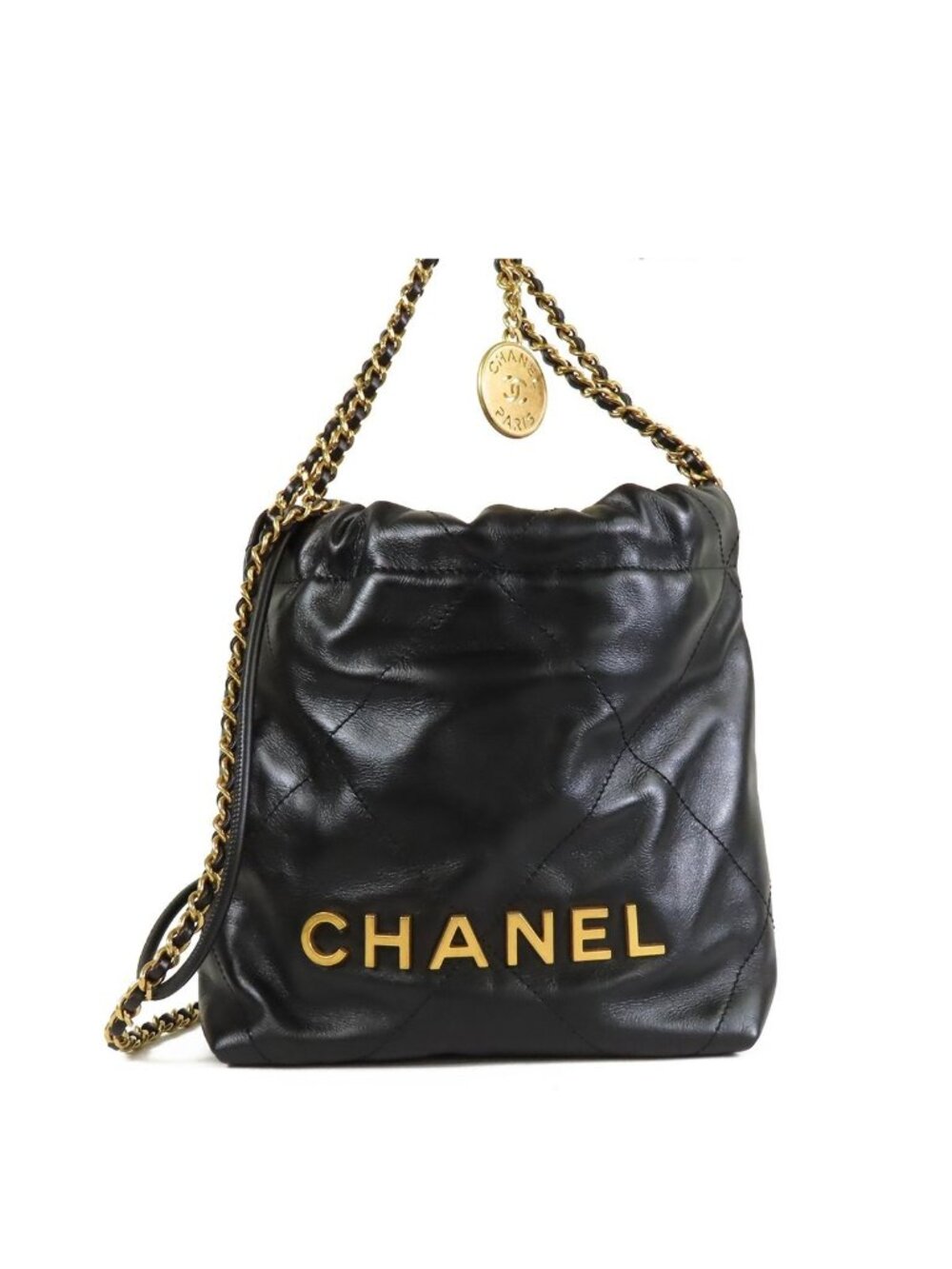 Chanel 22 Chain Black Gold Calfskin 2-Way Shoulder Bag